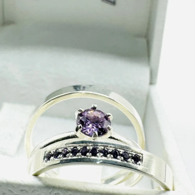 Par de Alianças em Prata 950 3.0mm + Anel Coleção Flores Violeta 💜 (2)