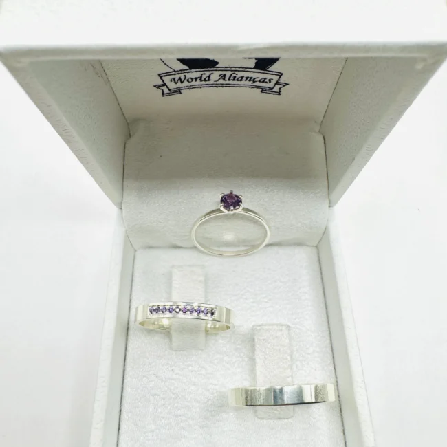 Par de Alianças em Prata 950 3.0mm + Anel Coleção Flores Violeta 💜 (3)