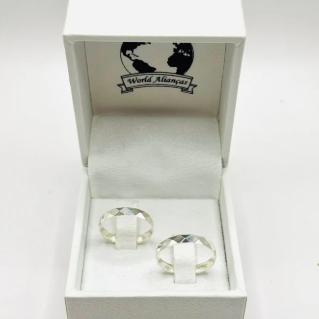 Par de Alianças em Prata 950 3.0mm Coleção Diamantadeira Sextavada 💎 (2)