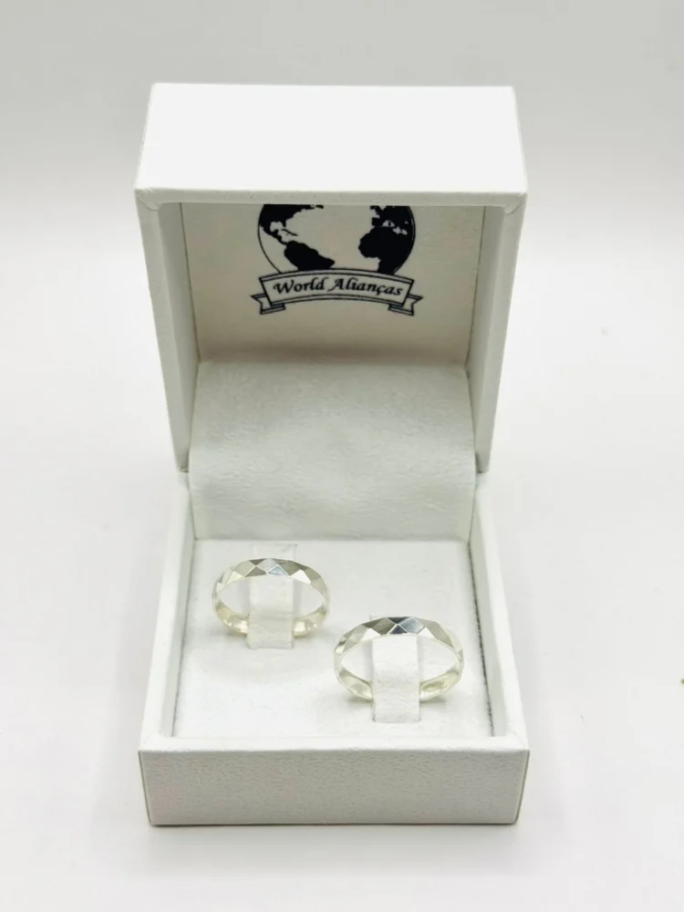 Par de Alianças em Prata 950 3.0mm Coleção Diamantadeira Sextavada 💎 (2)