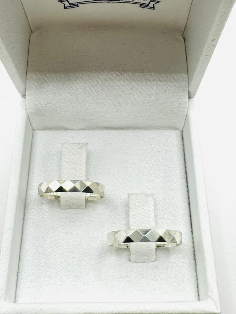 Par de Alianças em Prata 950 3.0mm Coleção Diamantadeira Sextavada 💎 (3)