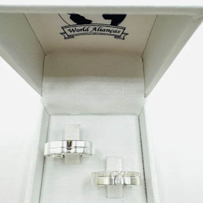 Par de Alianças em Prata 950 5.0mm Modelo com Zircônias 💍 (4)
