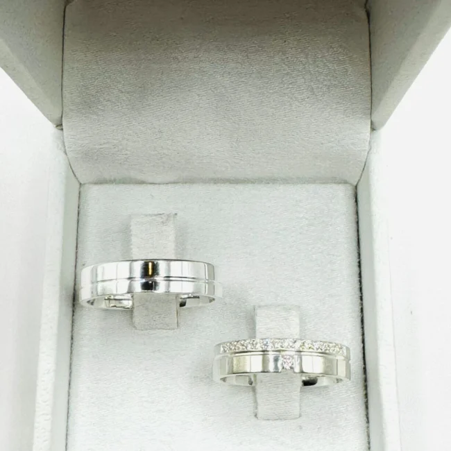 Par de Alianças em Prata 950 5.0mm Modelo com Zircônias 💍