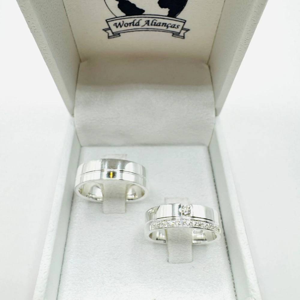 Par de Alianças em Prata 950 6.0mm Modelo com Zircônias 💍 (2) Par de Alianças em Prata 950 6.0mm Modelo com Zircônias 💍 (2)