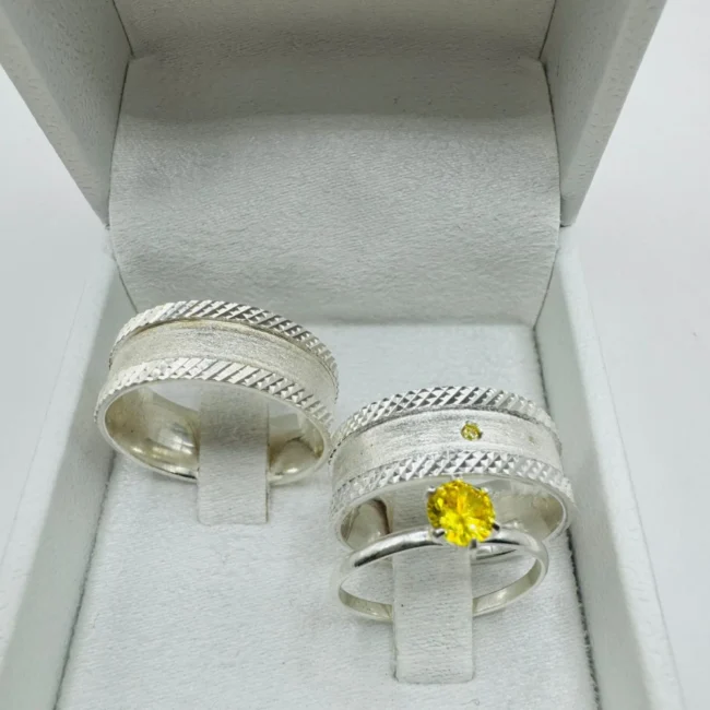 Par de Alianças em Prata 950 8.0mm Coleção Flores Girassol 🌻