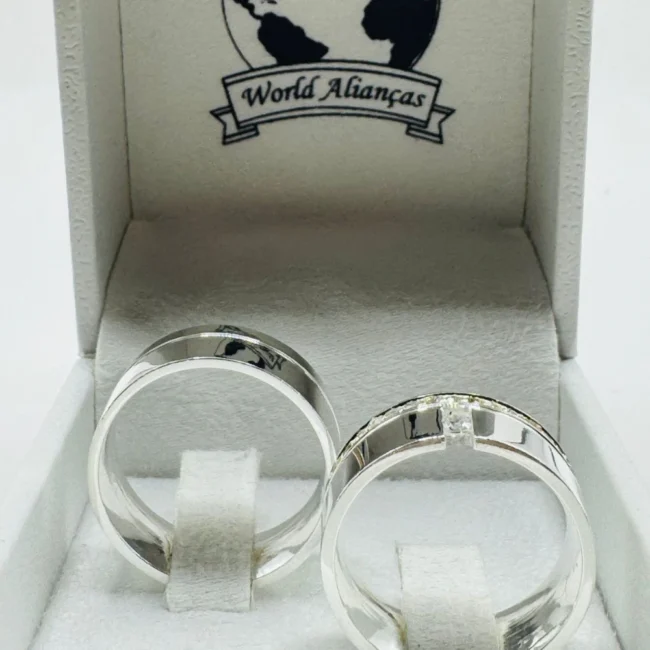 Par de Alianças em Prata 950 8.0mm Modelo com Zircônias 💍 (2)