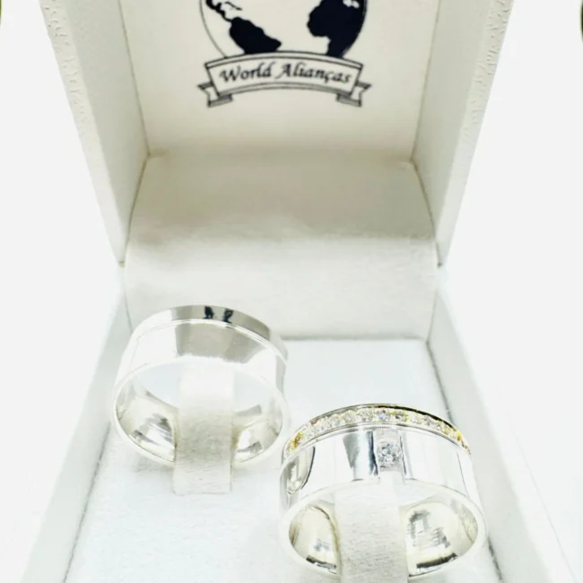 Par de Alianças em Prata 950 8.0mm Modelo com Zircônias 💍 (3)